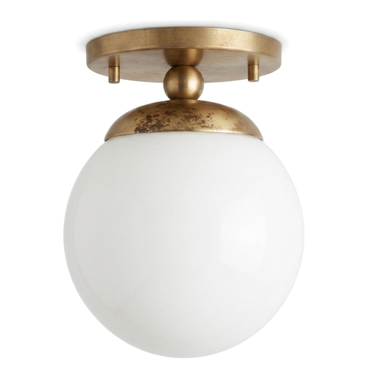 Handmade Brass Globe Flush Mount Ceiling Light in raw brass