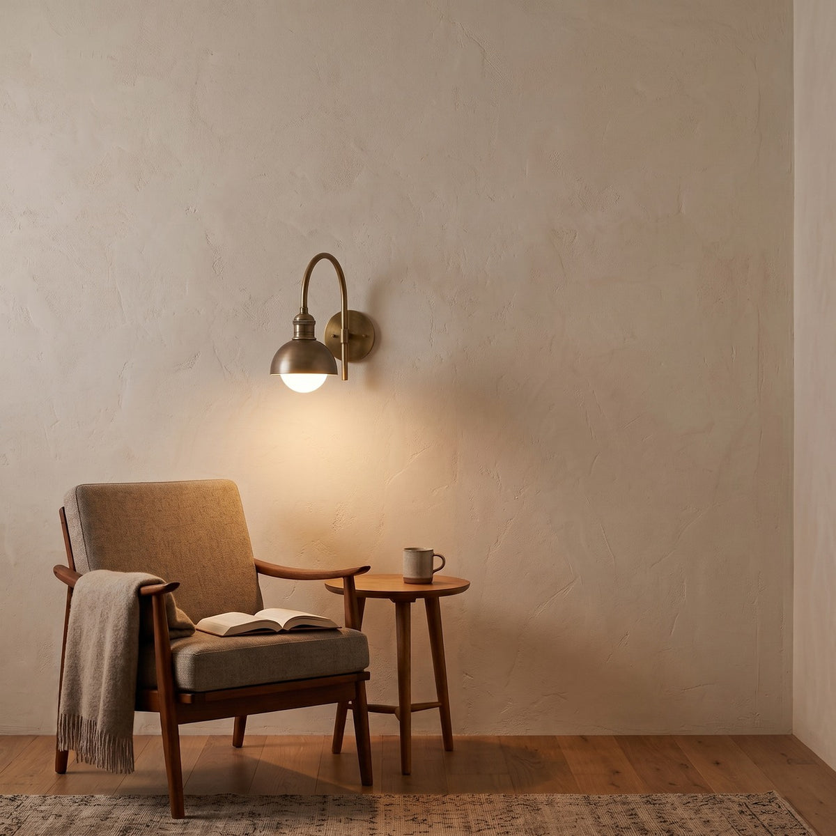 Brass Wall Sconce Light with Dome Shade – Aged Brass Finish in a room