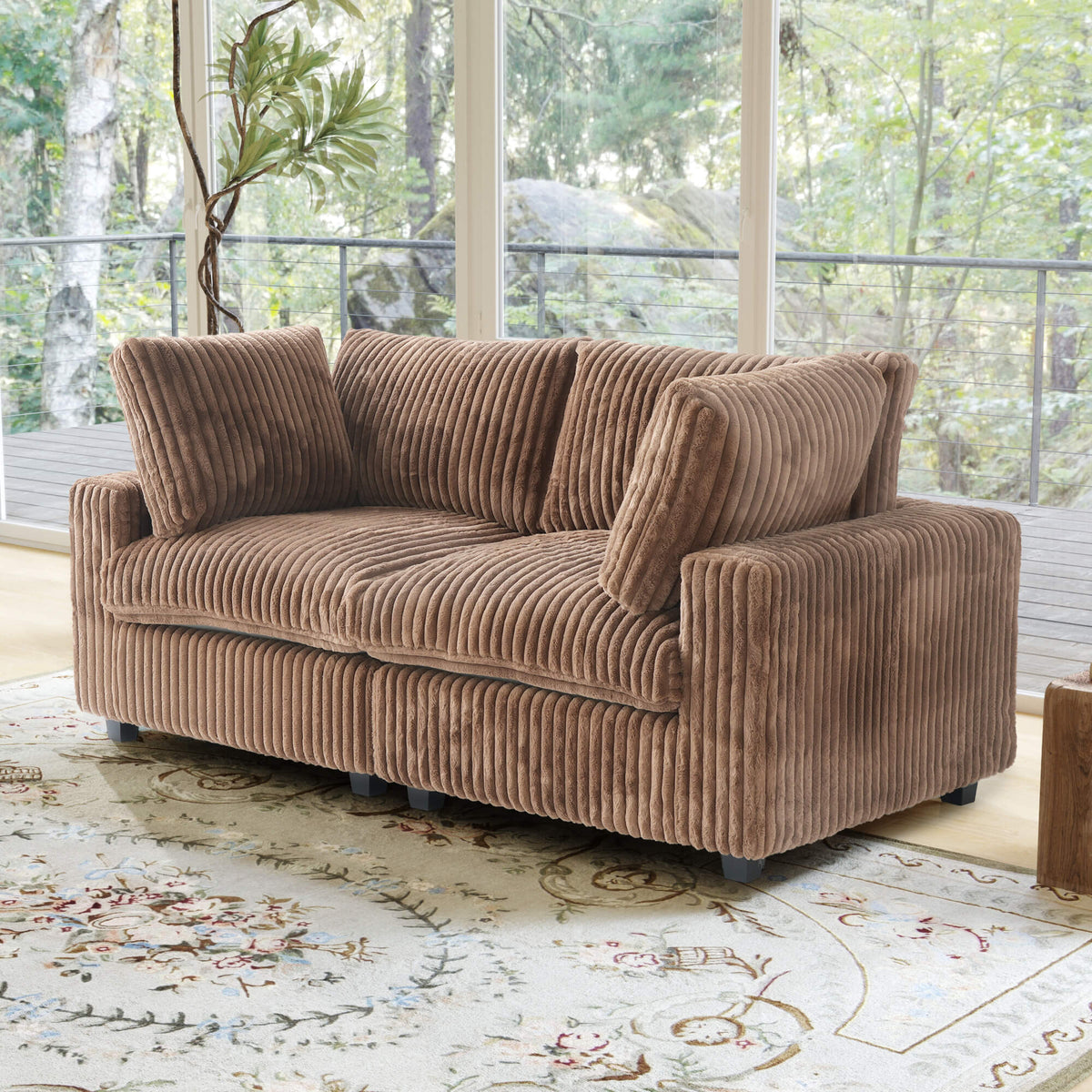 Sky Cloud Pro Sectional Sofa, Plush Comfort Plush Fabric Loveseats 2-Seaters, Brown
