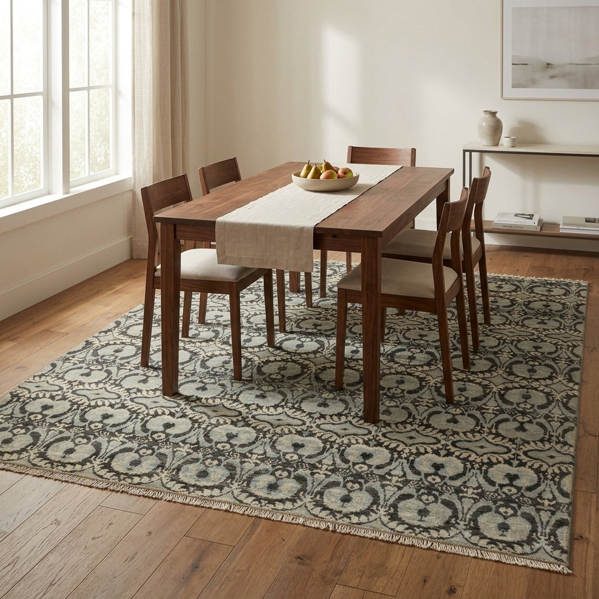 Casavani Turkish Tribal Rug in a dining room
