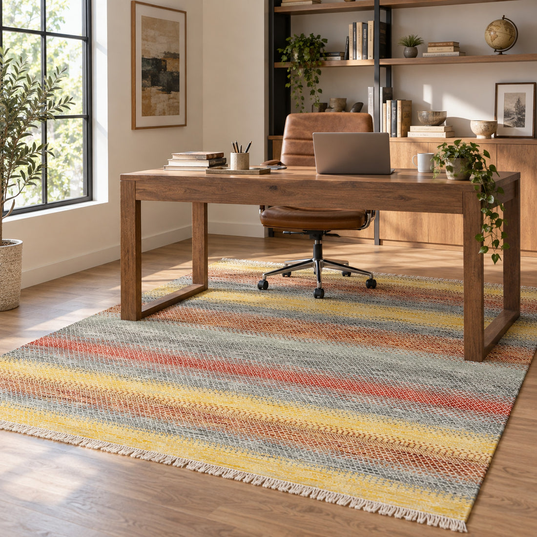 Colorful Gabbeh Vintage Area Washable Rug, full view on a white background
