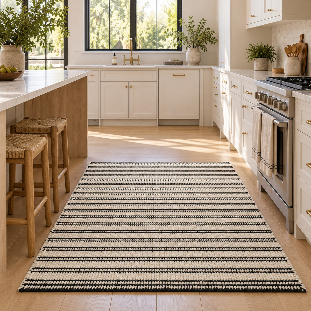 Custom white Jute Rug - Handcrafted Natural Fiber Accent Piece in a kitchen