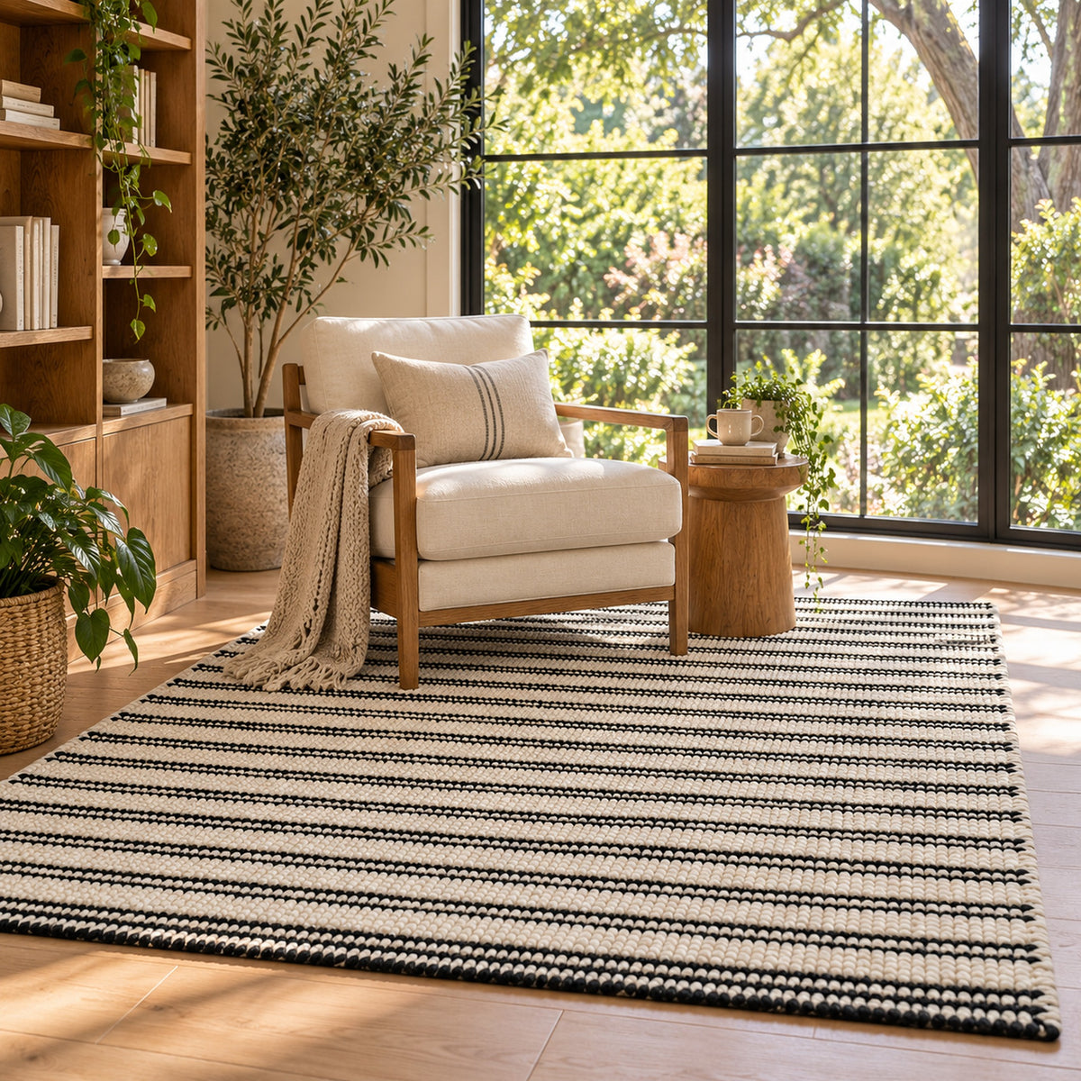 Custom white Jute Rug - Handcrafted Natural Fiber Accent Piece in a reading nook