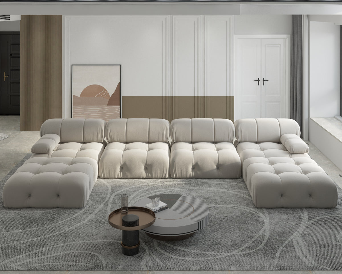 Beige Bubble modular sectional arranged as a U-shape in a bright living room