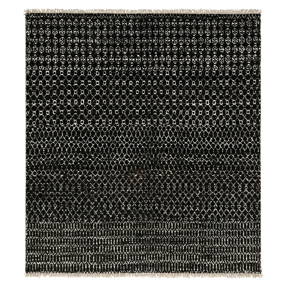 Darya Wool Silver Silk Hand Knotted Premium Quality Rug, full view on a white background