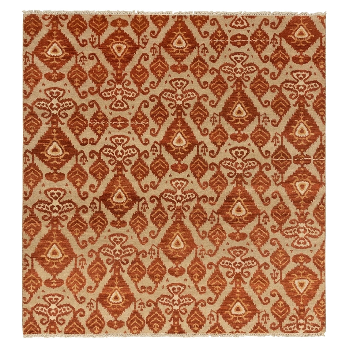 Ella Red Beige Hand Knotted Rug, full view on a white background