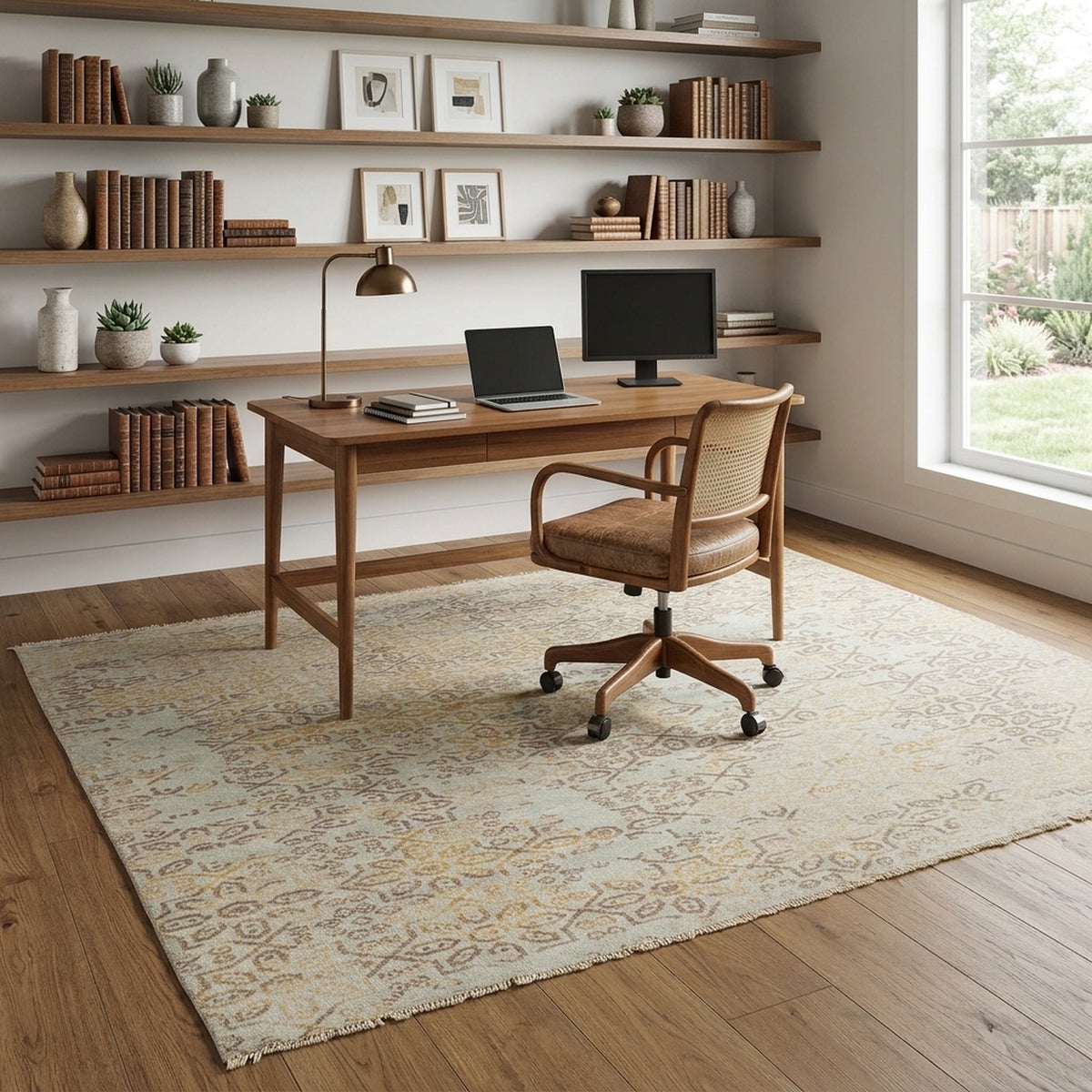 Floral Persian Oriental Area Living room Rug in a home office