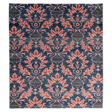 Floral Pink Hand knotted Rug, full view on a white background