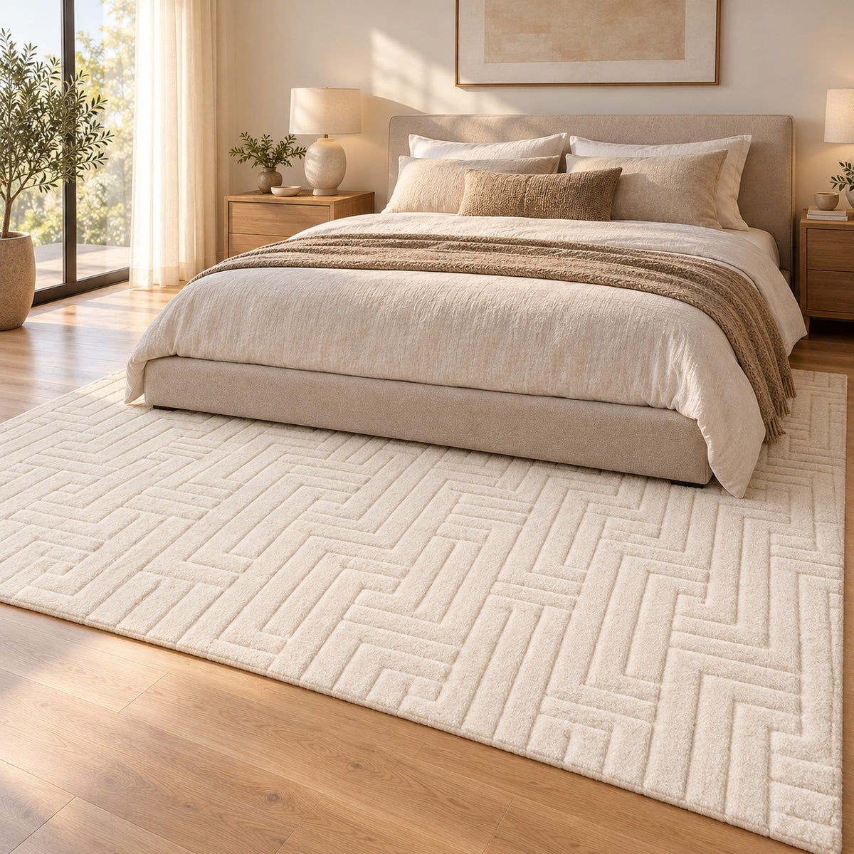 Fluffy Shag brown Area Rug in a living room