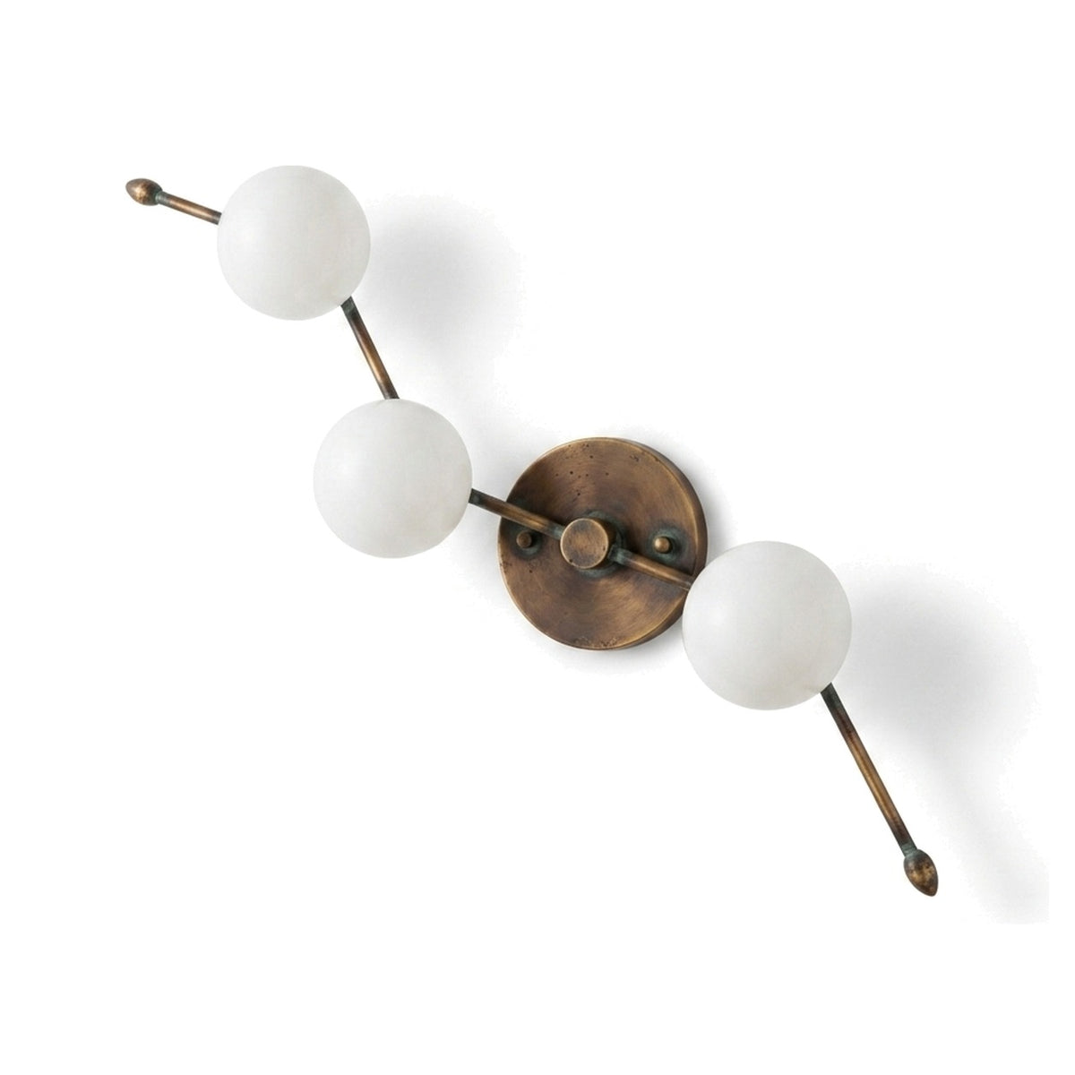 Four-Light Flush Mount Ceiling & Wall Light – Italian Brass Globe Fixture in antique brass