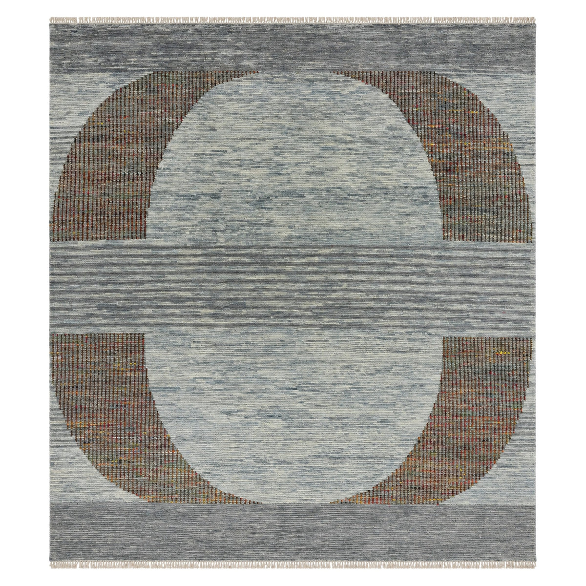 Gray Saree Silk Distressed look Handmade Vintage Rug, full view on a white background
