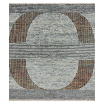 Gray Saree Silk Distressed look Handmade Vintage Rug, full view on a white background