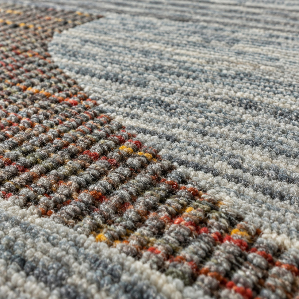 Gray Saree Silk Distressed look Handmade Vintage Rug, close up of the texture
