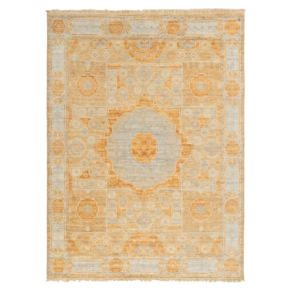 Hand-Knotted Mamluk Pastel colors Rug, full view on a white background
