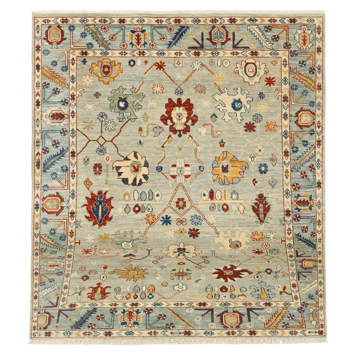 Hand-Knotted Oushak Rug, full view on a white background
