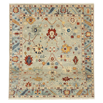 Hand-Knotted Oushak Rug, full view on a white background
