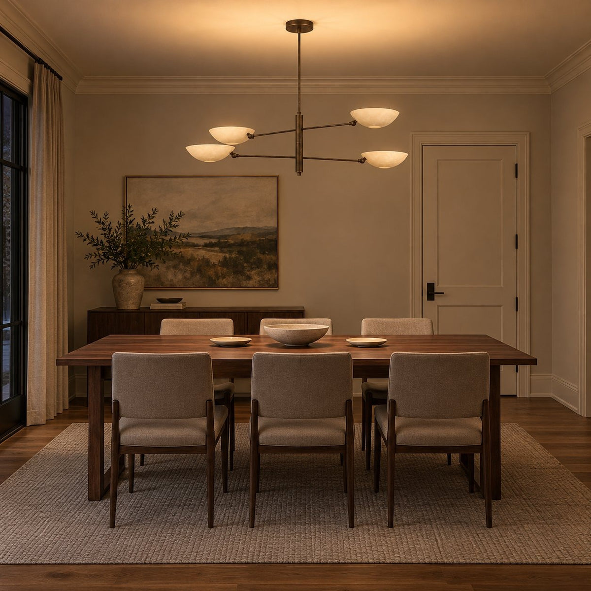 Handmade Four-Light Modern Stilnovo Ceiling Lamp in a room
