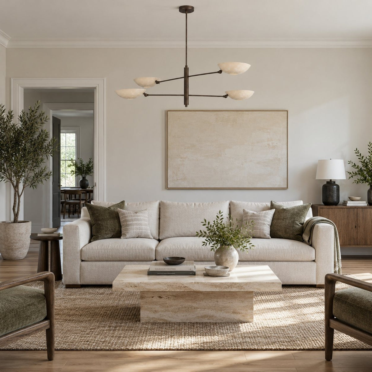 Handmade Four-Light Modern Stilnovo Ceiling Lamp in a room