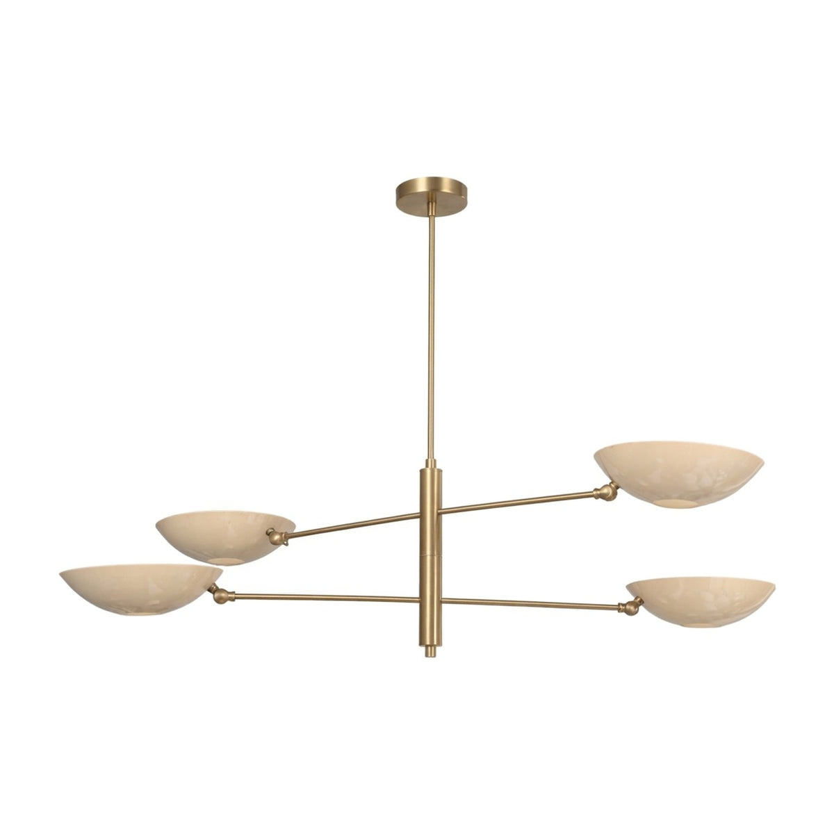 Handmade Four-Light Modern Stilnovo Ceiling Lamp in brushed brass