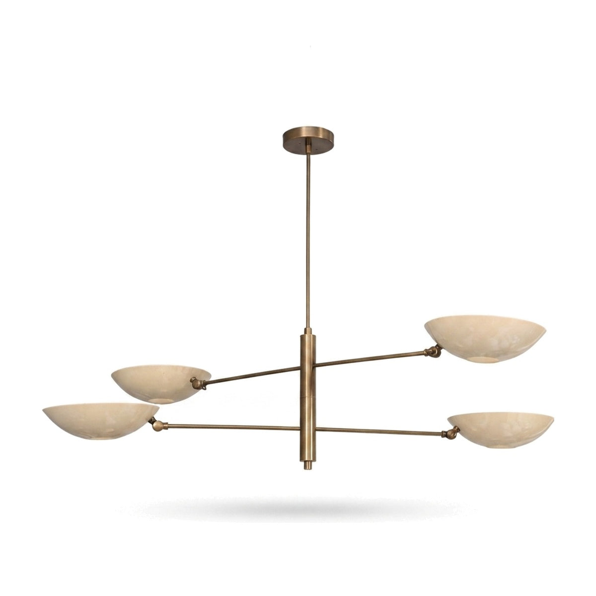Handmade Four-Light Modern Stilnovo Ceiling Lamp in raw brass