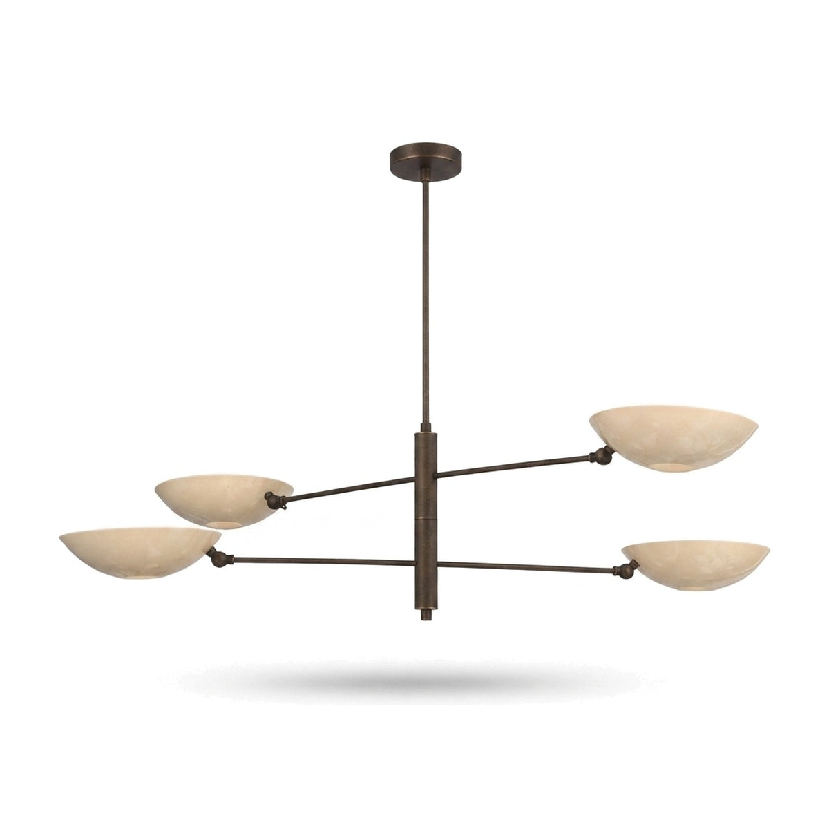 Handmade Four-Light Modern Stilnovo Ceiling Lamp in antique brass