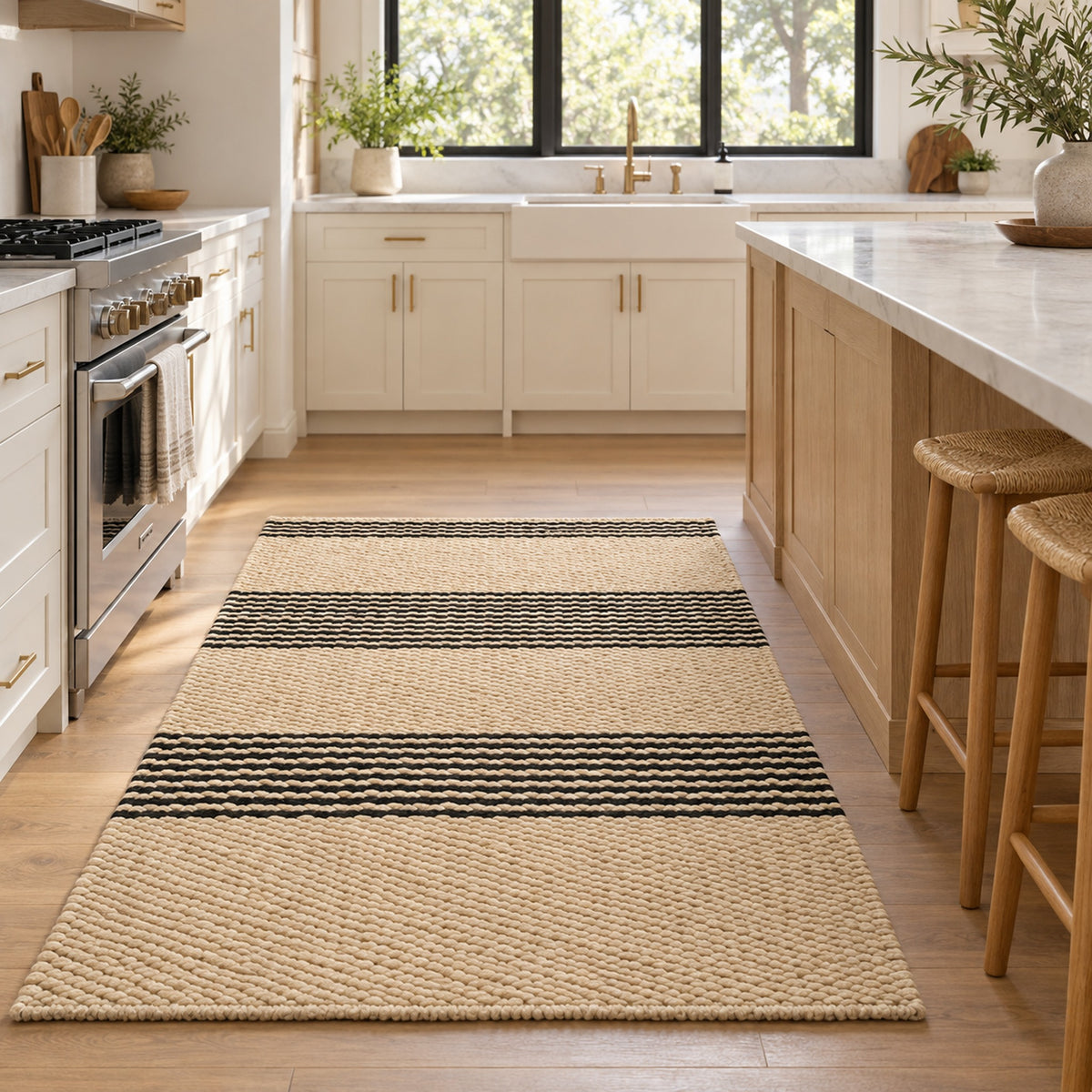 Handwoven Natural Jute Rug - Eco-Friendly & Durable in a kitchen