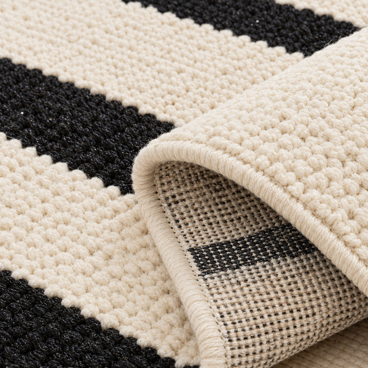 Hemp Jute Rug - White Cool for Any Space, folded corner showing the back
