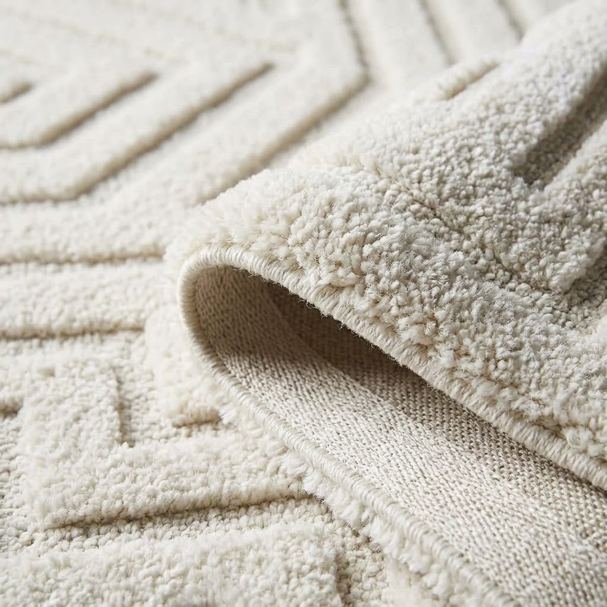 High-Pile Luxury Rug, folded corner showing the back