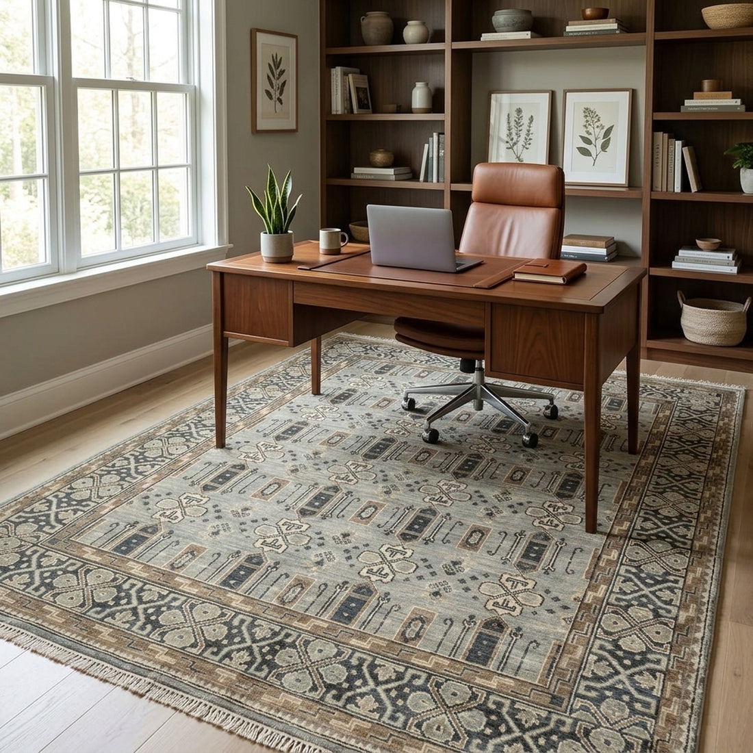Ikat Stylish Design Hand-Knotted Rug, full view on a white background