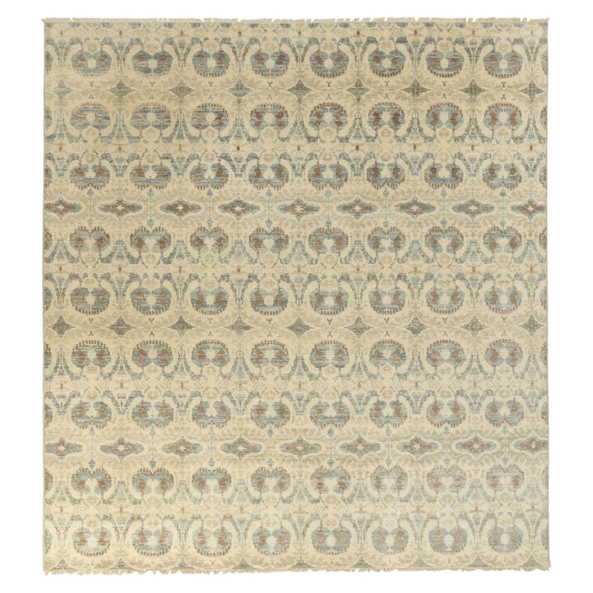 Ikat Traditional Floral Handmade Rug, full view on a white background