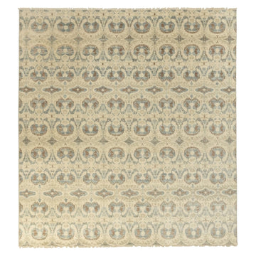 Ikat Traditional Floral Handmade Rug, full view on a white background