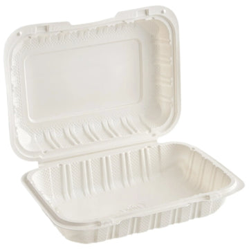 9" x 9" Microwaveable Plastic Hinged Take-Out Container – White, 1 Compartment, 150/Case