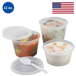 12 oz Microwavable Plastic Deli Food Storage Containers with Lids – Ideal for Soups, Sauces, Snacks – 240/Case