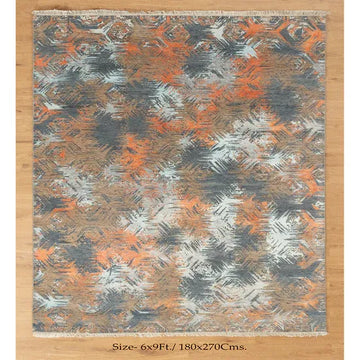 6x9 Erased Granite Colorful Geometric Handmade Rug