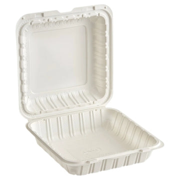 8" x 8" Microwaveable Plastic Hinged Take-Out Container – White, 1 Compartment, 150/Case