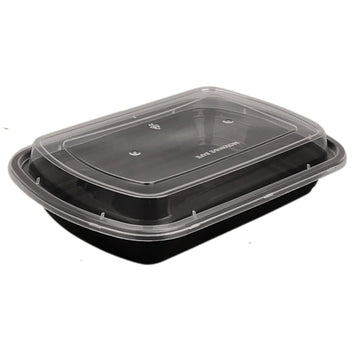 38 oz PP Plastic Microwavable Rectangular Food Containers & Lids, Black