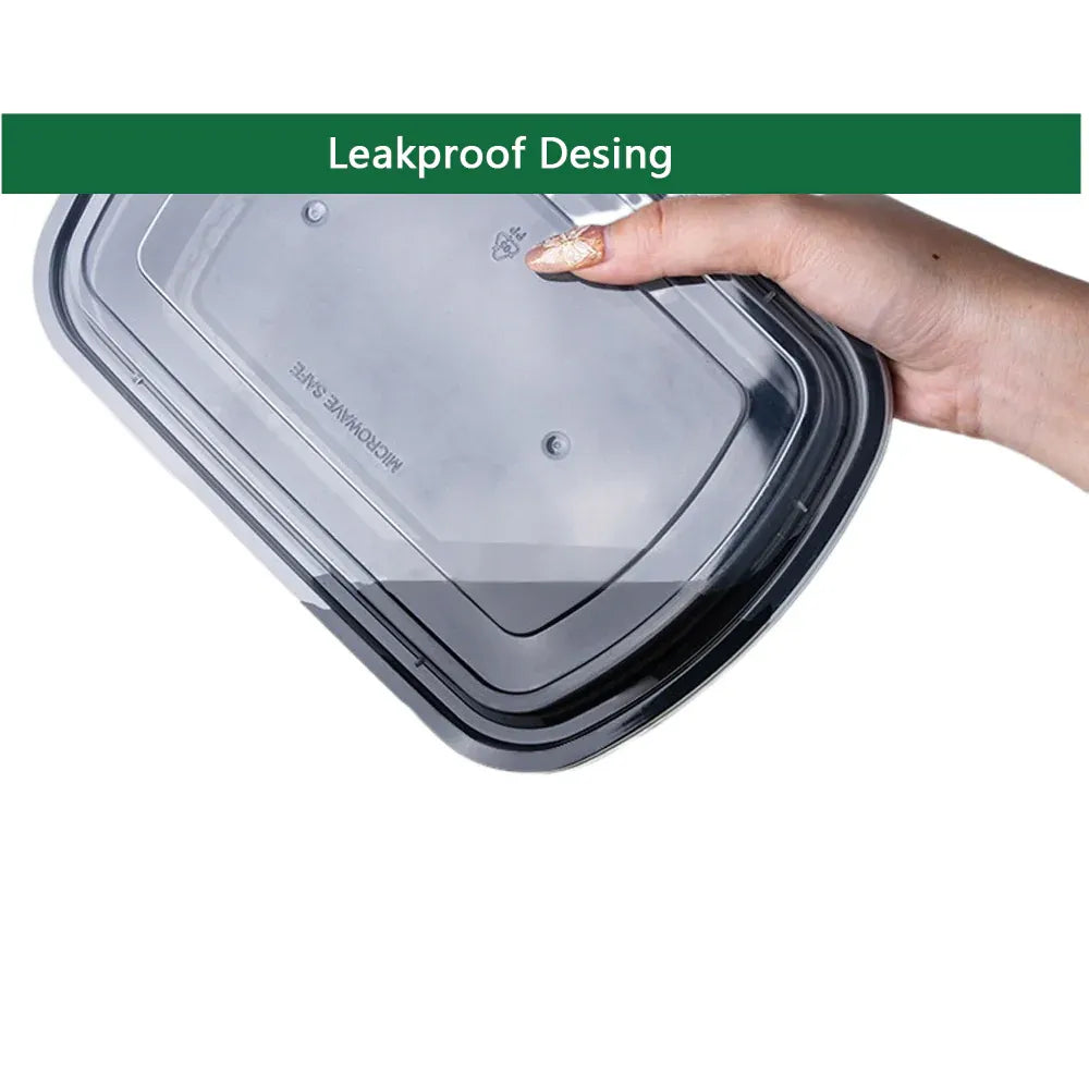 38 oz PP Plastic Microwavable Rectangular Food Containers & Lids, Black