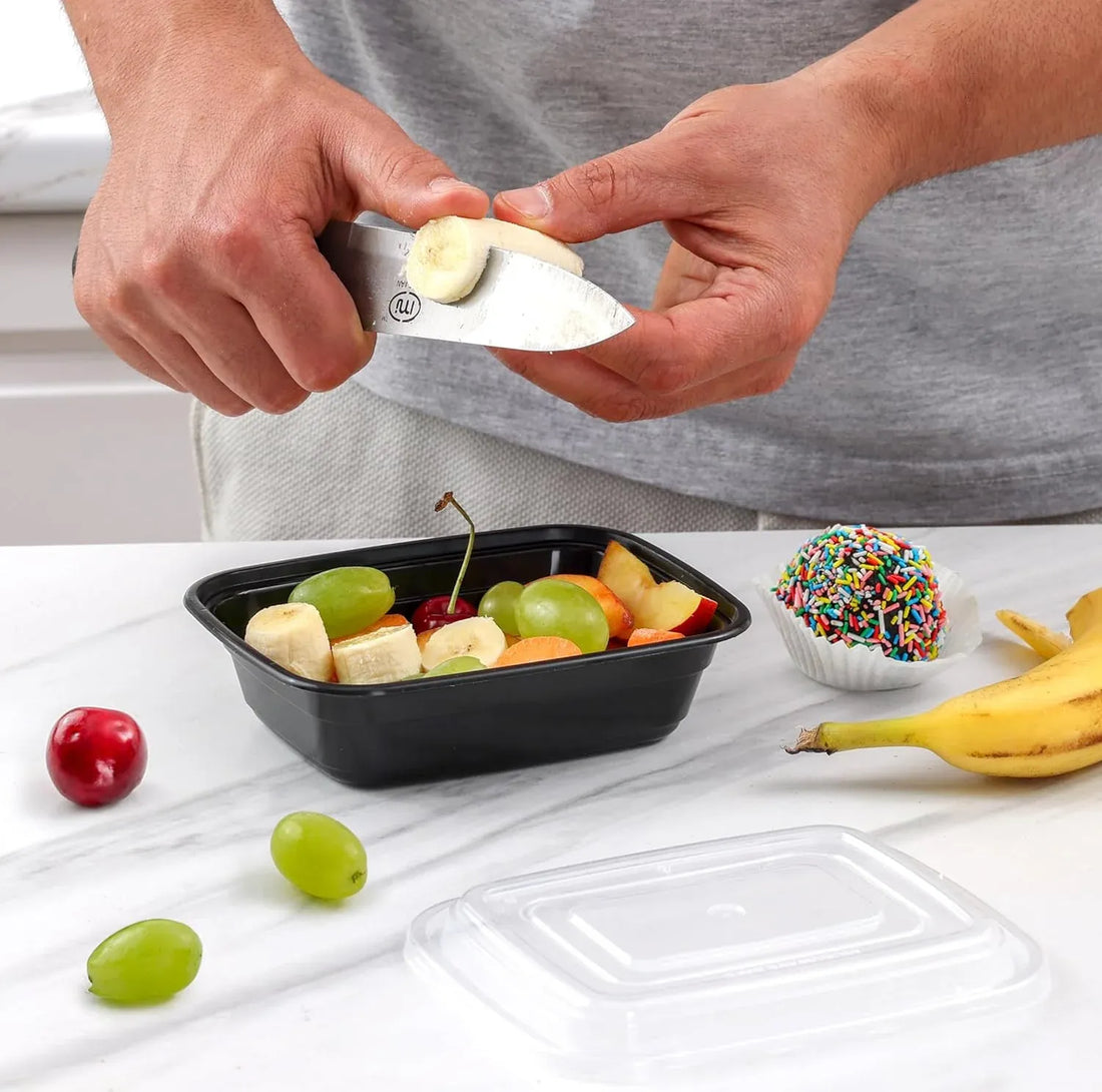 12 oz Black Rectangular PP Container w/ Lid - Microwavable, 150/Case
