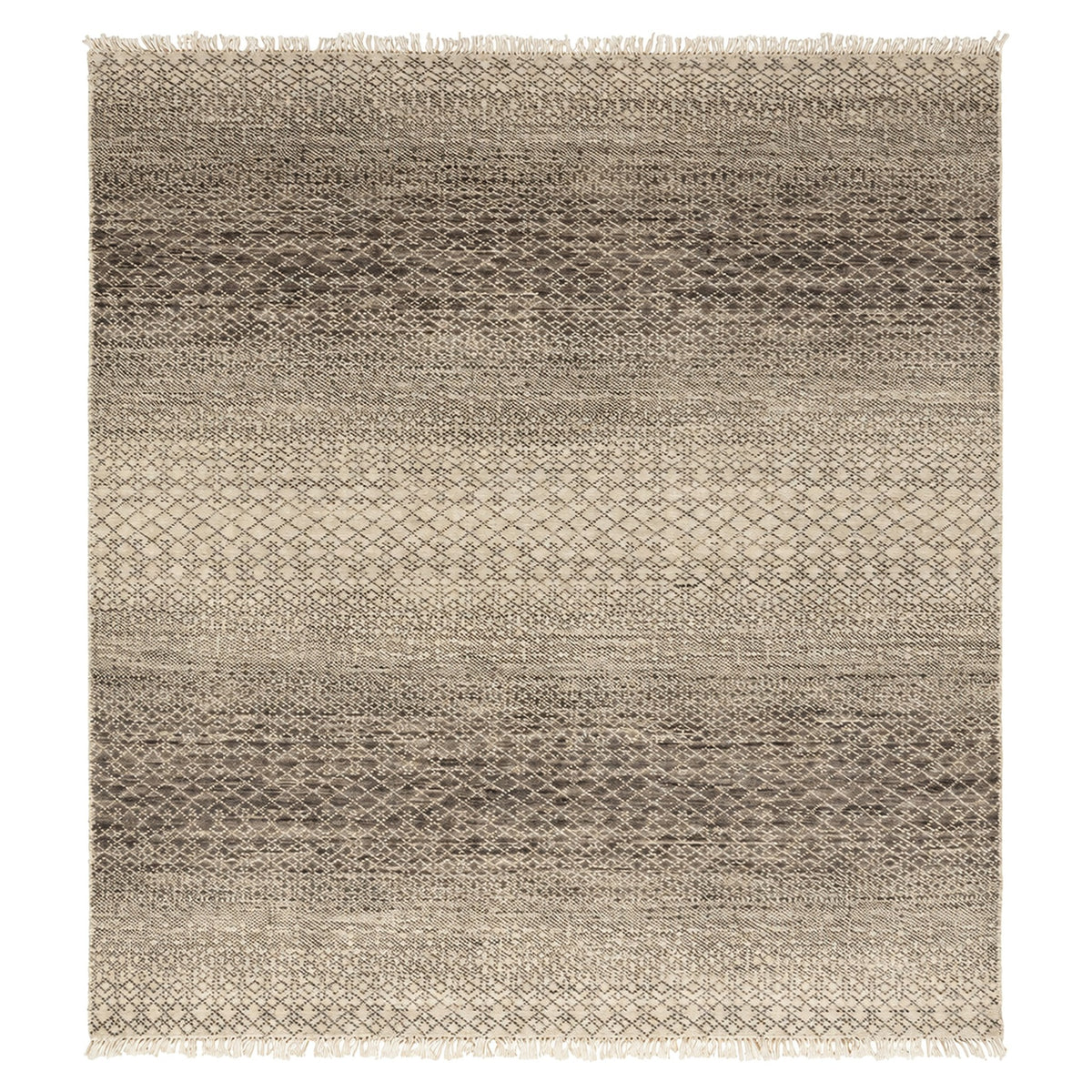 Indian Geometric Gabbeh Beige Brown Area Rug, full view on a white background