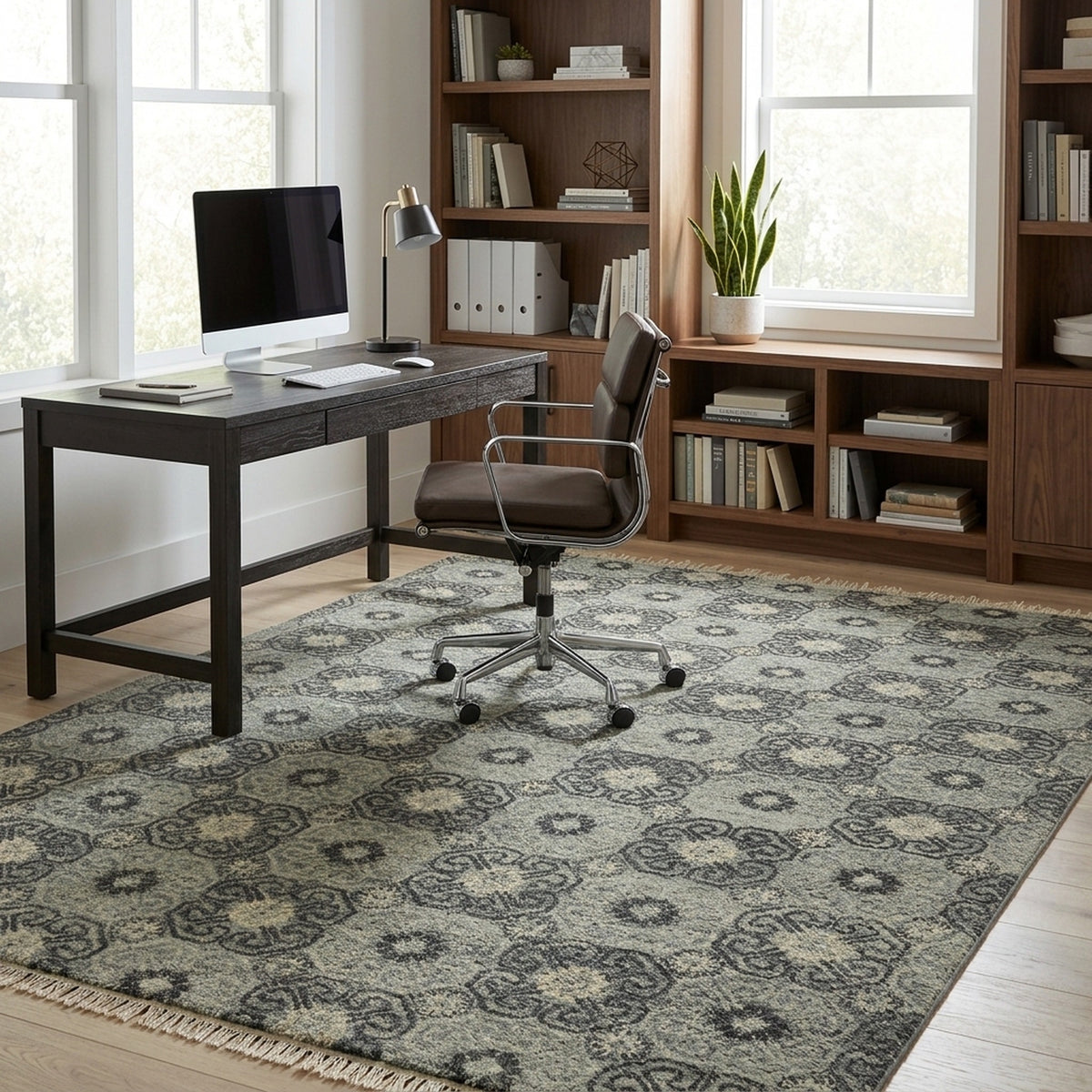Ishahan Ikat Persian Style Rug in a home office