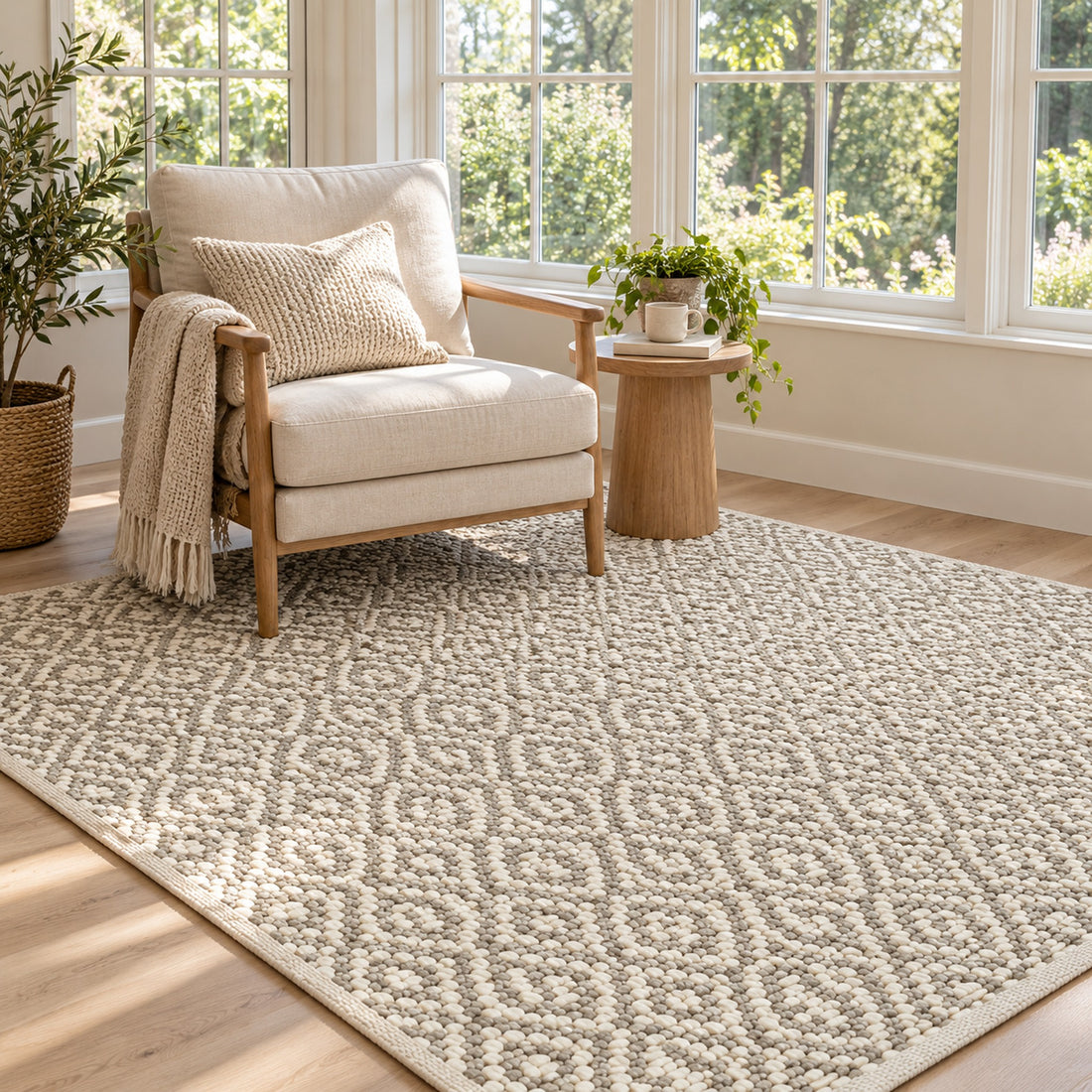 Jute and Cotton Blend Rug - Soft and Versatile Home Decor, full view on a white background