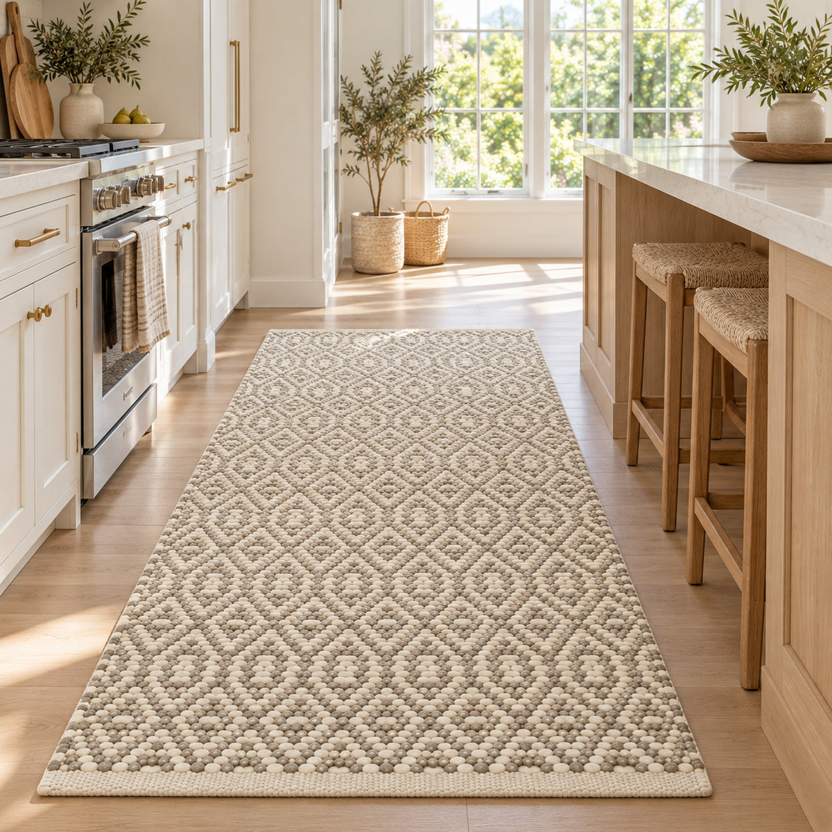 Jute and Cotton Blend Rug - Soft and Versatile Home Decor in a kitchen