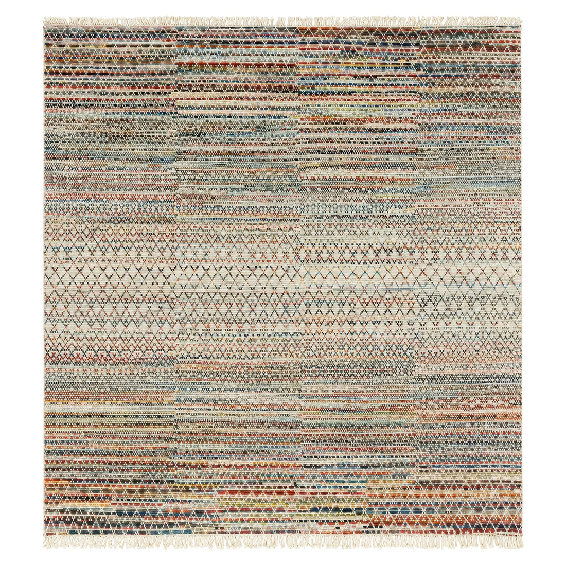 Kantha Colorful Geometric Handmade Rug, full view on a white background