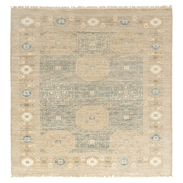 Khotan Faded Ivory Turkish Hand knotted Rug, full view on a white background