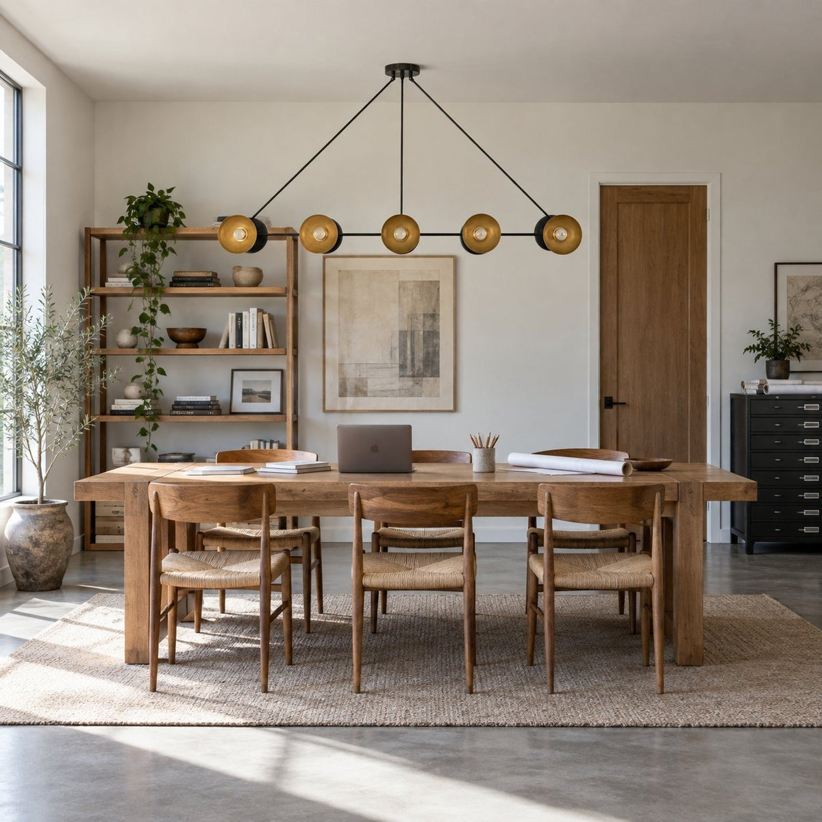 Large Handmade Ten-Light Brass Sputnik Dining Chandelier in a room