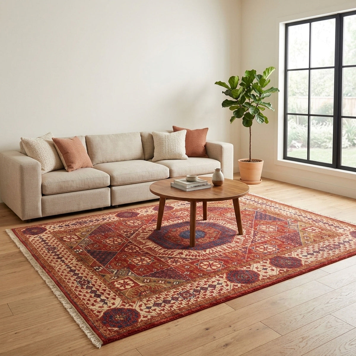 Luxurious Hand-Knotted Mamluk Rug for Chic Interiors in a living room