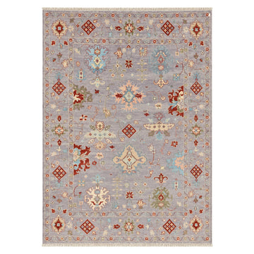 Luxurious Hand-Knotted Oushak Rug, full view on a white background