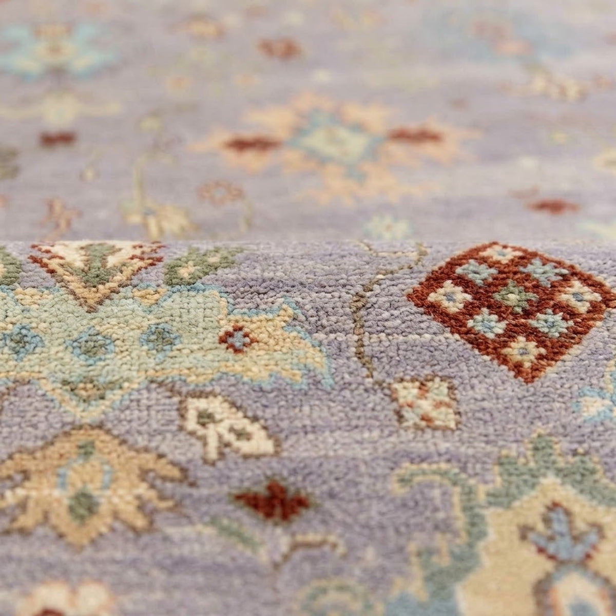 Luxurious Hand-Knotted Oushak Rug, close up of the texture