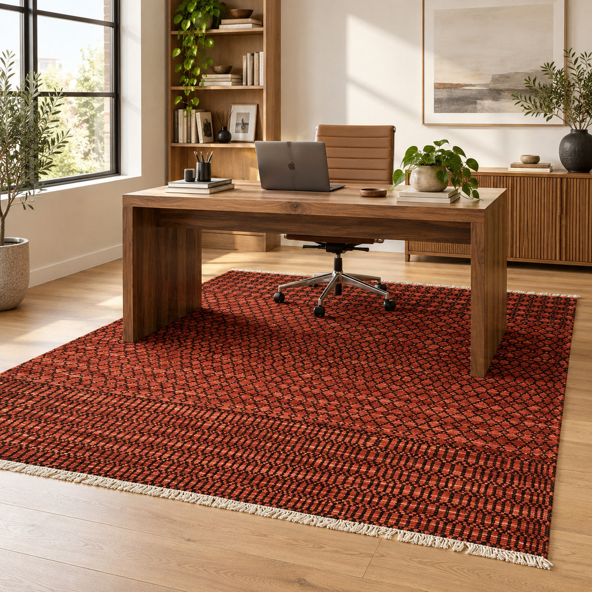 Meteo Soft Wool Hand Knotted Rug in a home office