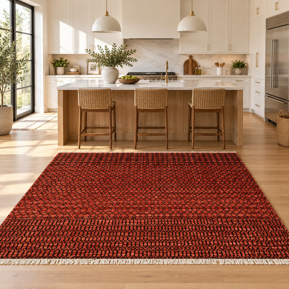 Meteo Soft Wool Hand Knotted Rug in a kitchen